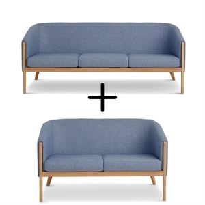 Skalma - Mexico sofasæt 2 + 3 pers. / Blå uldstof / Stel eg - Bredde 133 cm og 193 cm.
